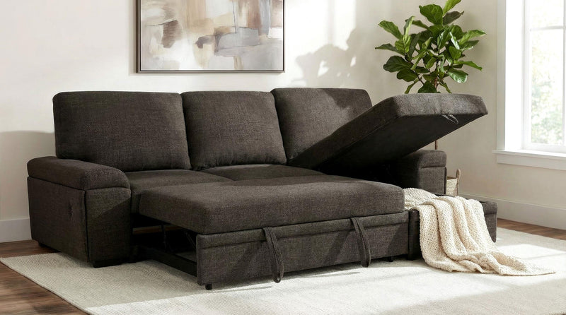 Demko Sleeper Sectional Sofa with Speaker and Storage Chaise Brown - 500356