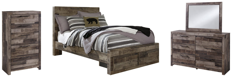 Derekson Full Panel Bed with 2 Storage Drawers with Mirrored Dresser and Chest in Multi Gray from Ashley - DMV Furniture
