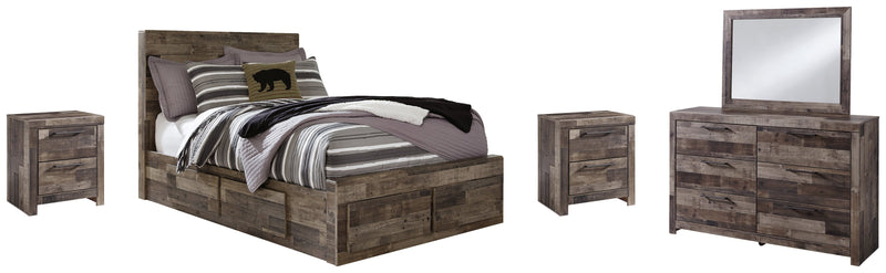 Derekson Full Panel Bed with 6 Storage Drawers with Mirrored Dresser and 2 Nightstands in Multi Gray from Ashley - DMV Furniture