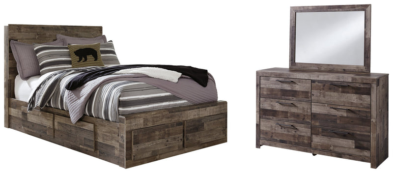 Derekson Full Panel Bed with 6 Storage Drawers with Mirrored Dresser in Multi Gray from Ashley - DMV Furniture