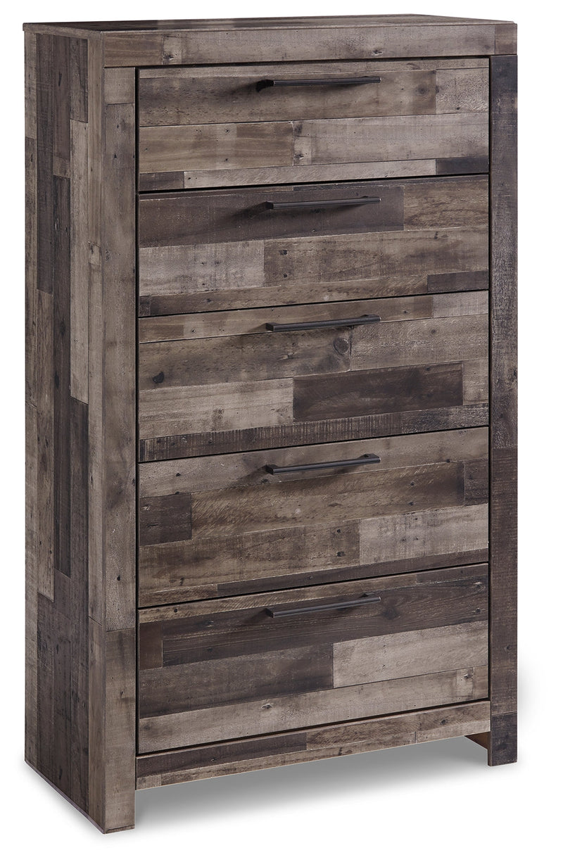 Derekson Full Panel Bed with Mirrored Dresser, Chest and 2 Nightstands in Multi Gray - PKG003543