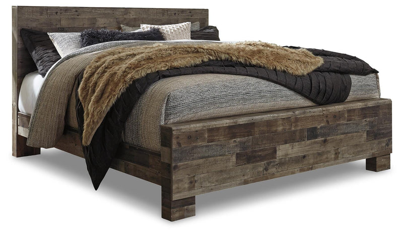 Derekson Multi Gray King Panel Bed and 2 Nightstands - B200B83