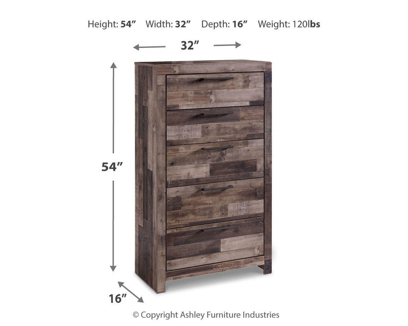 Derekson Multi Gray King Panel Bed, Dresser, Chest and Nightstand - B200B81