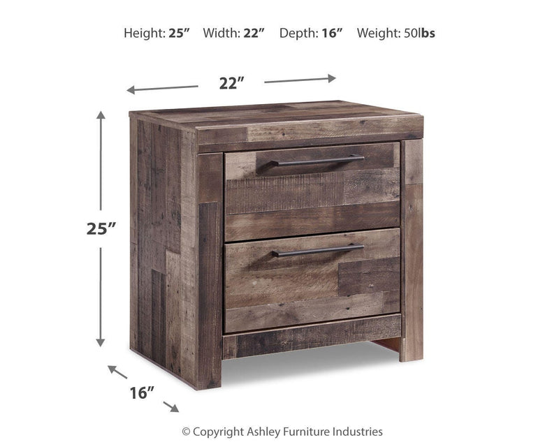 Derekson Multi Gray King Panel Bed, Mirror and Nightstand - B200B62