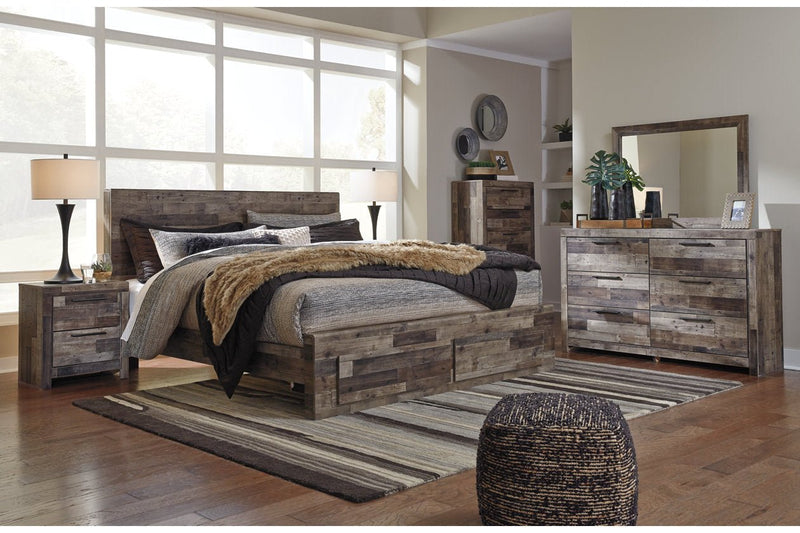 Derekson Multi Gray King Panel Bed with 2 Storage Drawers - DMV FurnitureKing Bed