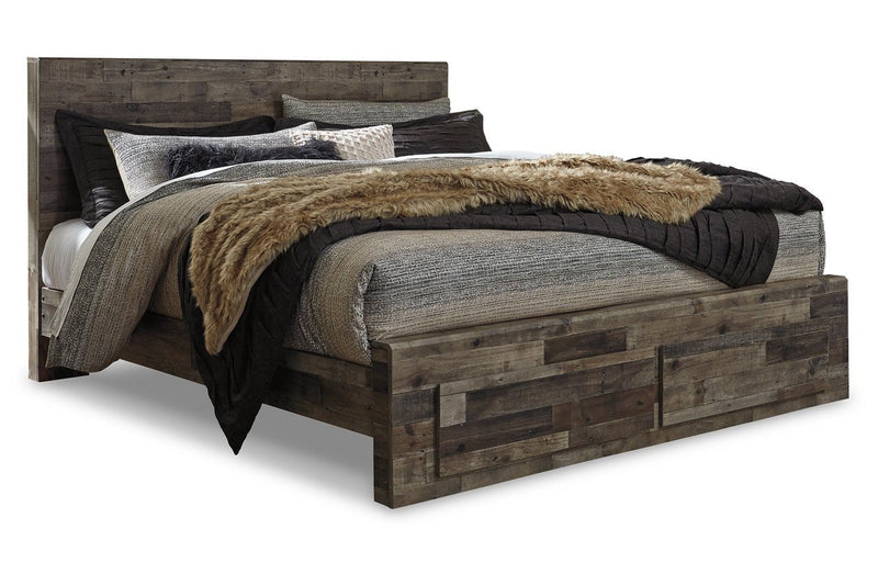 Derekson Multi Gray King Panel Bed with 2 Storage Drawers - DMV FurnitureKing Bed