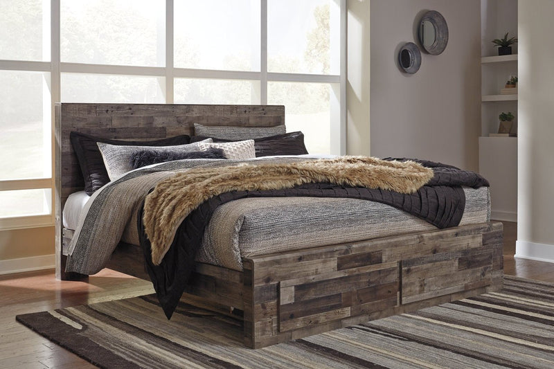 Derekson Multi Gray King Panel Bed with 2 Storage Drawers - DMV FurnitureKing Bed