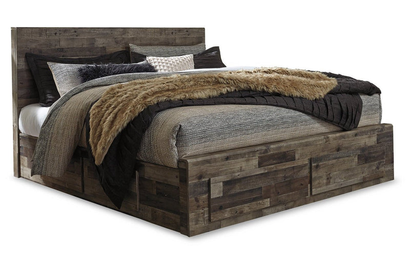 Derekson Multi Gray King Panel Bed with 4 Storage Drawers - DMV FurnitureKing Bed
