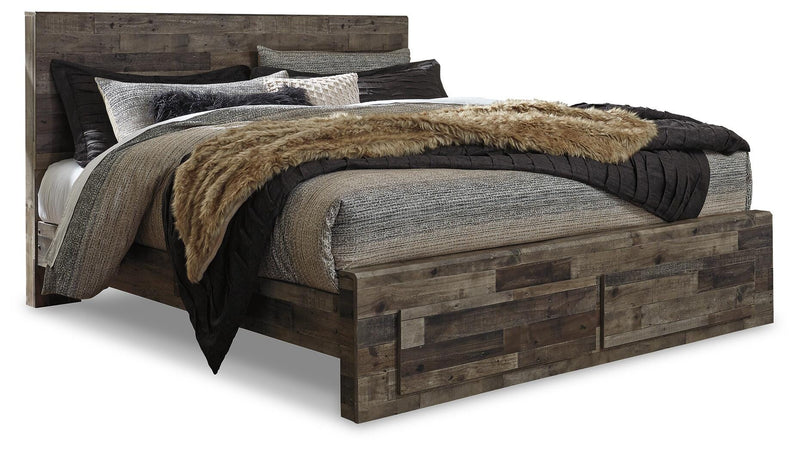 Derekson Multi Gray King Panel Storage Bed and 2 Nightstands - B200B55