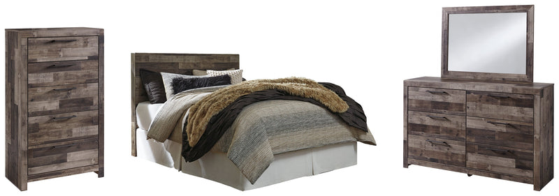 Derekson Queen/Full Panel Headboard Bed with Mirrored Dresser and Chest in Multi Gray from Ashley - DMV Furniture