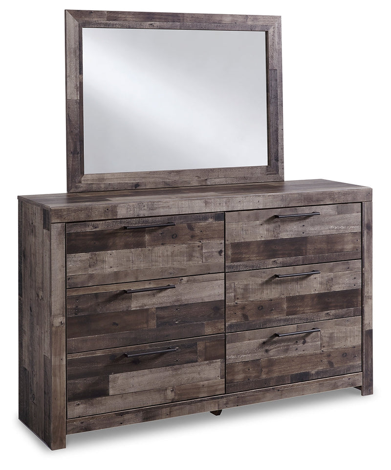 Derekson Queen/Full Panel Headboard Bed with Mirrored Dresser and Chest in Multi Gray from Ashley - DMV Furniture
