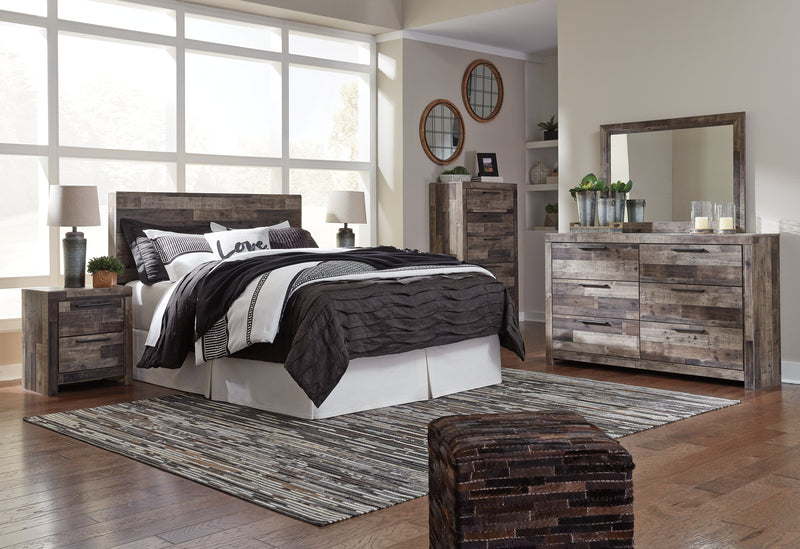 Derekson Queen/Full Panel Headboard Bed with Mirrored Dresser, Chest and Nightstand in Multi Gray from Ashley - DMV Furniture