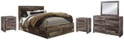 Derekson Queen Panel Bed with 6 Storage Drawers with Mirrored Dresser and 2 Nightstands in Multi Gray - PKG003436