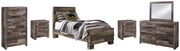 Derekson Twin Panel Bed with Mirrored Dresser, Chest and 2 Nightstands in Multi Gray from Ashley - DMV Furniture