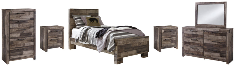 Derekson Twin Panel Bed with Mirrored Dresser, Chest and 2 Nightstands in Multi Gray from Ashley - DMV Furniture