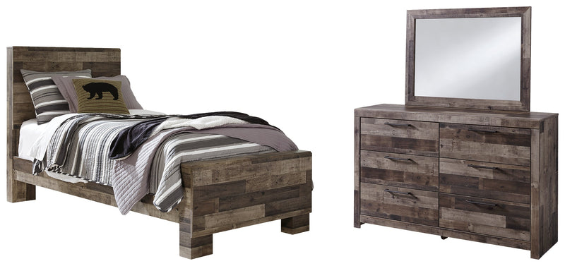 Derekson Twin Panel Bed with Mirrored Dresser in Multi Gray from Ashley - DMV Furniture
