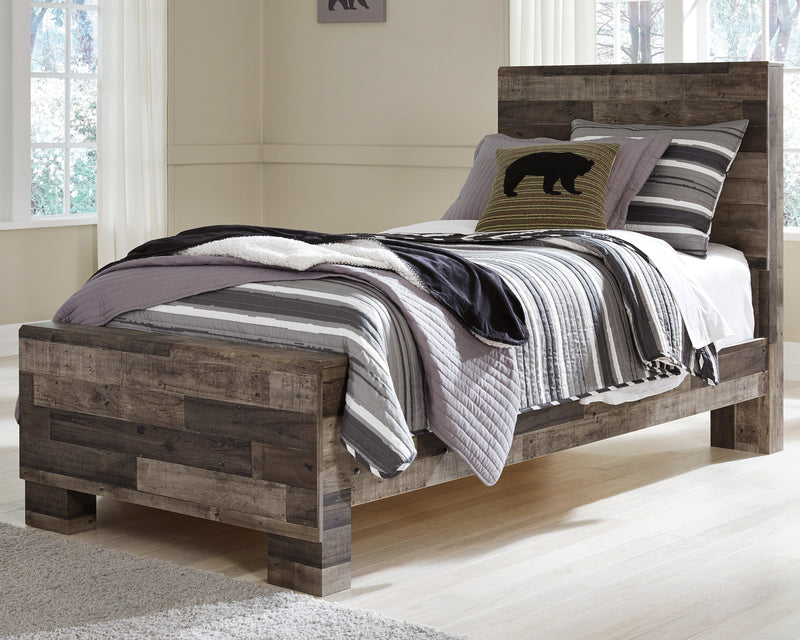 Derekson Twin Panel Bed with Mirrored Dresser in Multi Gray from Ashley - DMV Furniture