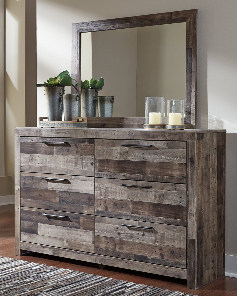 Derekson Twin Panel Bed with Mirrored Dresser in Multi Gray from Ashley - DMV Furniture