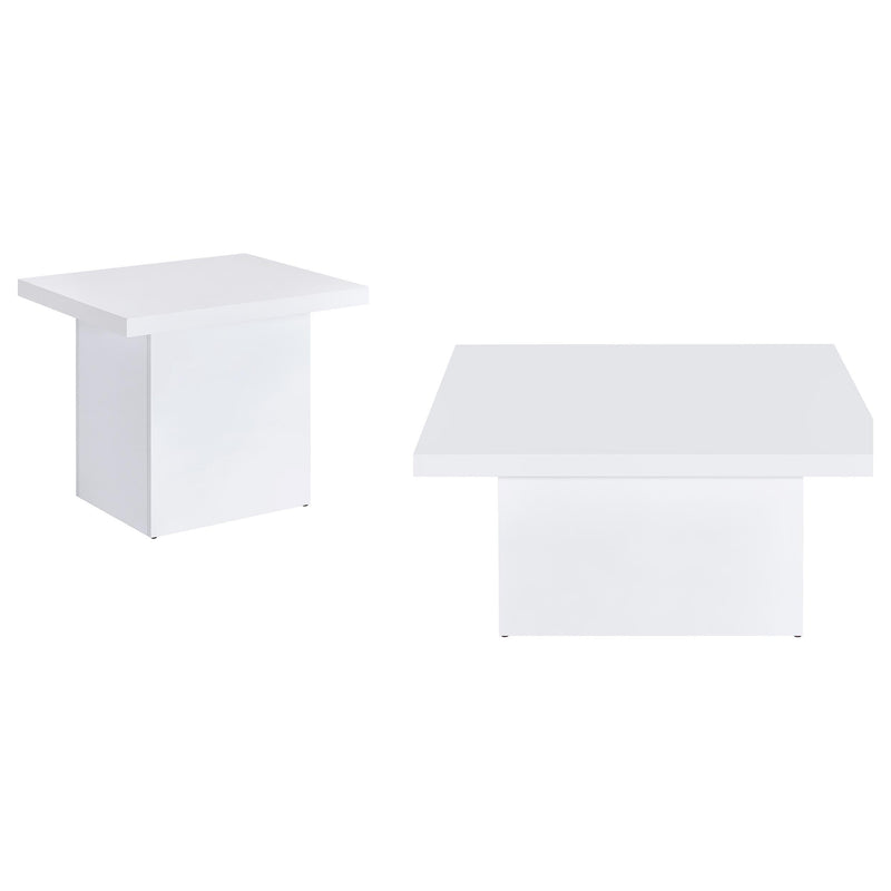 Devar 2-piece Square Coffee End Table Set White High Gloss - 710898-S2