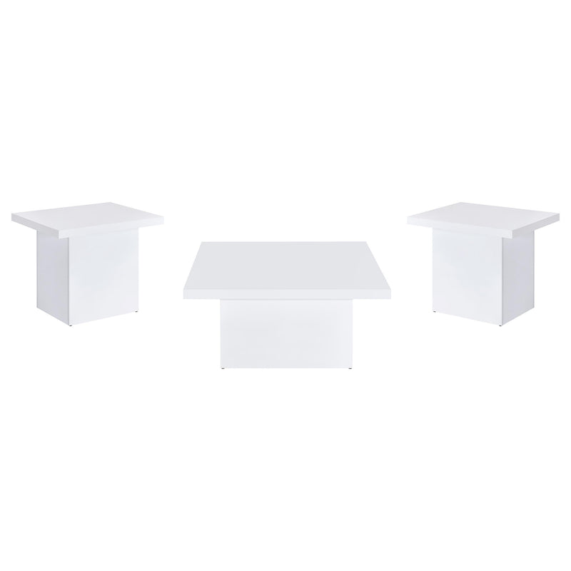 Devar 3-piece Square Coffee End Table Set White High Gloss - 710898-S3