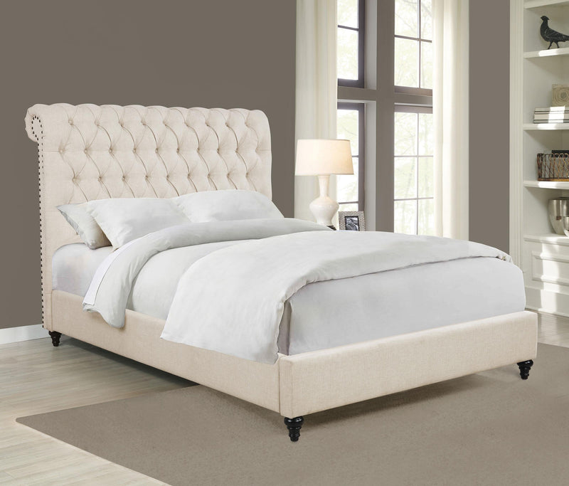 Devon 57-inch Upholstered Queen Panel Bed Beige - 300525Q