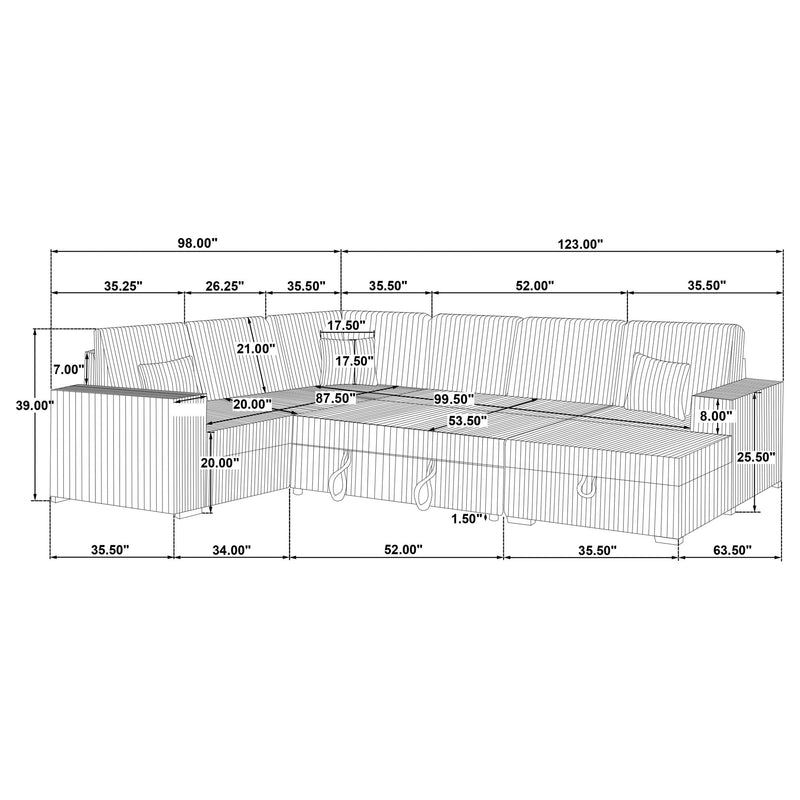 Devonshire Sleeper Sectional Sofa Storage Chaise Grey - 501208