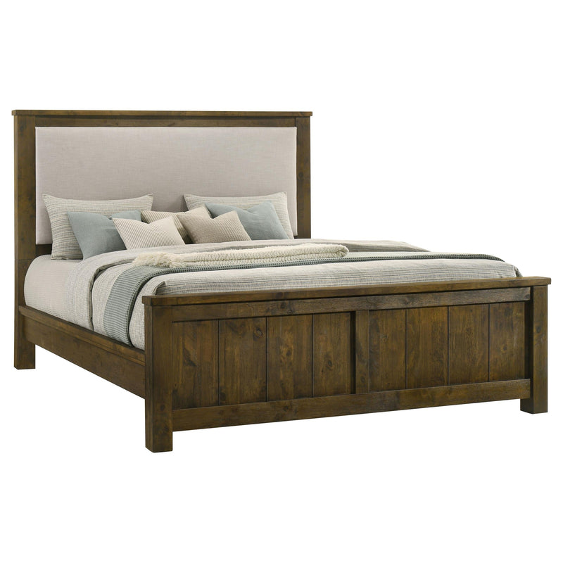 Doherty Eastern King Linen Upholstered Panel Bed Rustic Brown - 225161KE