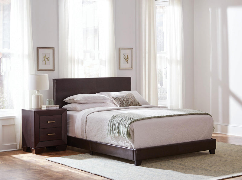 Dorian Faux Leather Upholstered California King Bed Brown - 300762KW
