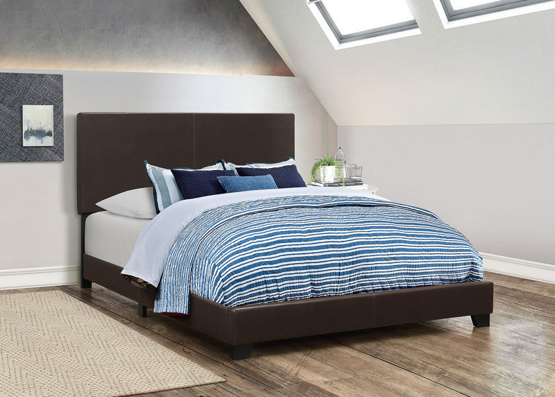 Dorian Faux Leather Upholstered Eastern King Panel Bed Brown - 300762KE