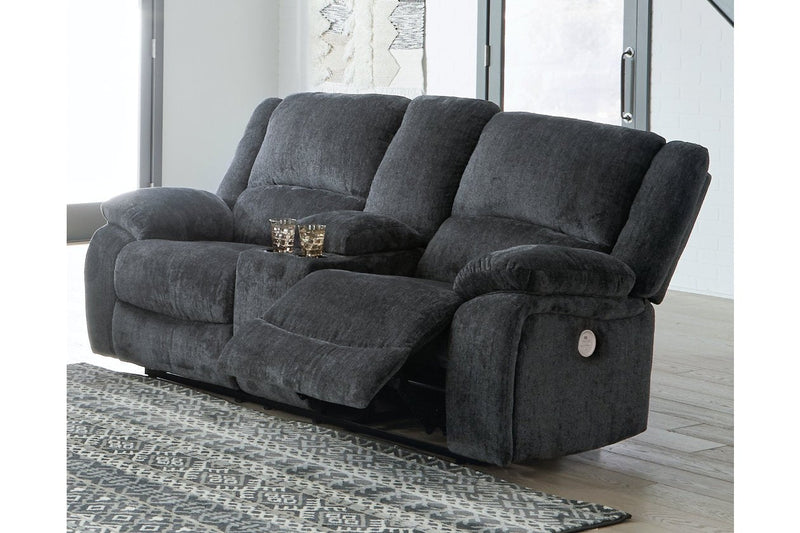 Draycoll Slate Power Reclining Loveseat with Console - DMV FurniturePower Reclining Loveseat