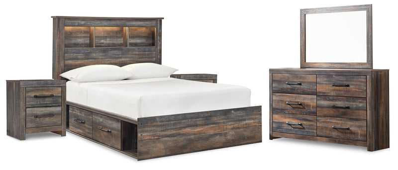Drystan Full Bookcase Bed with 4 Storage Drawers with Mirrored Dresser and 2 Nightstands in Multi from Ashley - DMV Furniture