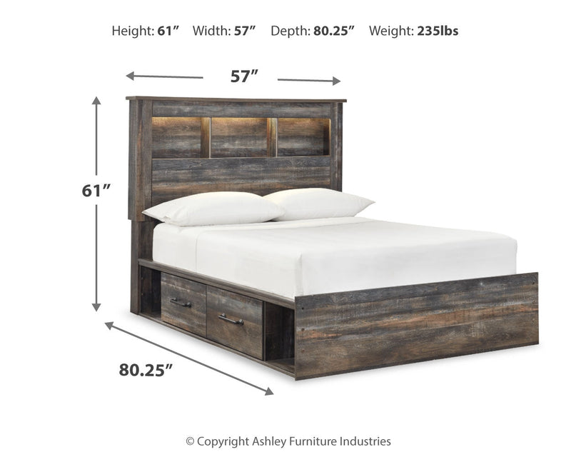 Drystan Full Bookcase Bed with 4 Storage Drawers with Mirrored Dresser, Chest and Nightstand in Multi - PKG003343