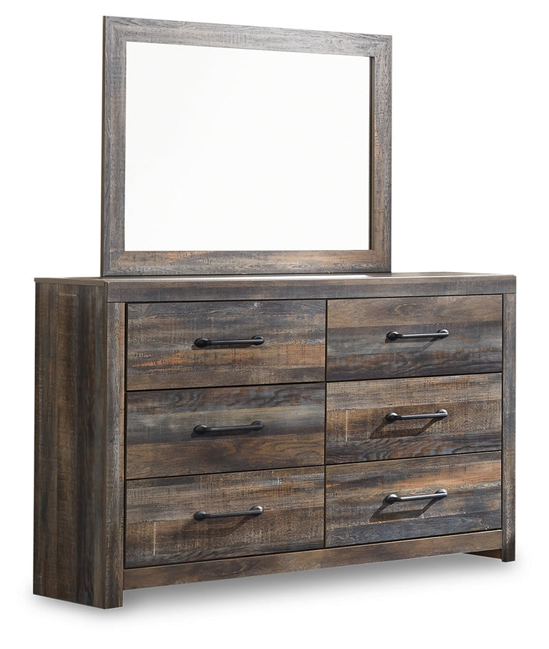 Drystan Full Bookcase Bed with 4 Storage Drawers with Mirrored Dresser, Chest and Nightstand in Multi - PKG003343