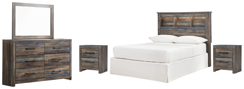 Drystan Full Bookcase Headboard Bed with Mirrored Dresser and 2 Nightstands in Multi from Ashley - DMV Furniture