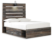 Drystan Full Panel Bed with 2 Storage Drawers with Mirrored Dresser and 2 Nightstands in Multi - PKG003441