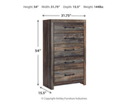 Drystan Full Panel Bed with 2 Storage Drawers with Mirrored Dresser and Chest in Multi - PKG003442