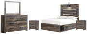 Drystan Full Panel Bed with 4 Storage Drawers with Mirrored Dresser and 2 Nightstands in Multi from Ashley - DMV Furniture