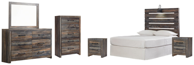 Drystan Full Panel Headboard Bed with Mirrored Dresser, Chest and 2 Nightstands in Multi from Ashley - DMV Furniture