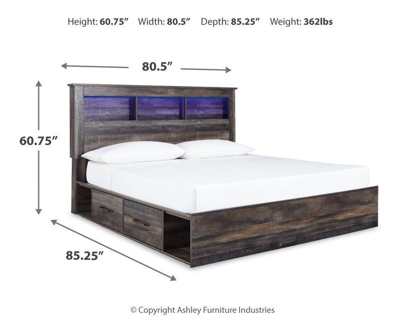 Drystan King Bookcase Bed with 4 Storage Drawers with Dresser in Multi - PKG003385