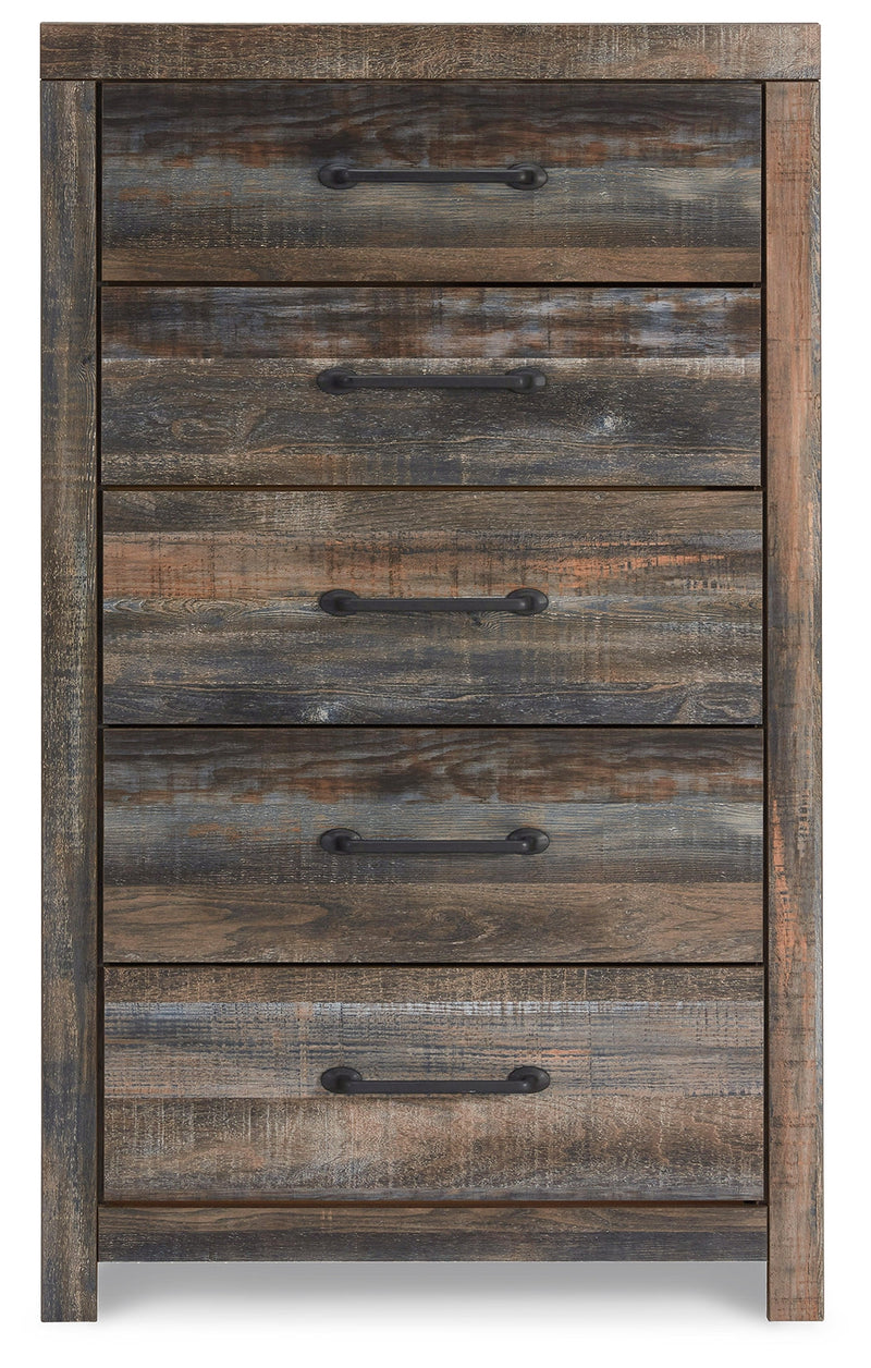 Drystan King Bookcase Bed with 4 Storage Drawers with Mirrored Dresser and 2 Nightstands in Multi - PKG003396