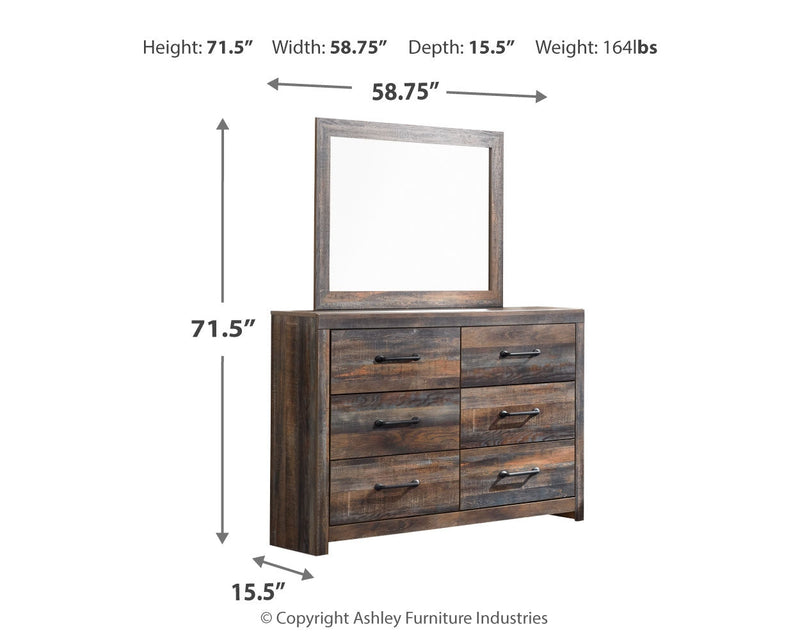 Drystan King Bookcase Bed with 4 Storage Drawers with Mirrored Dresser, Chest and 2 Nightstands in Multi - PKG003398
