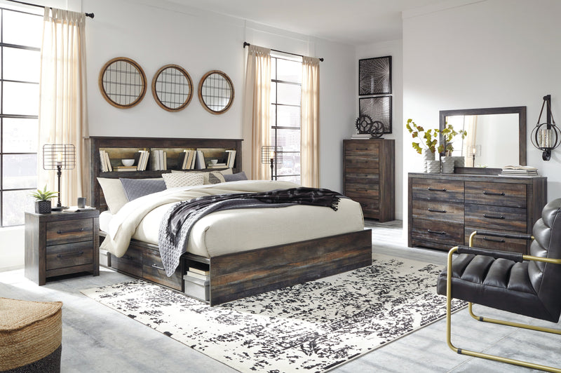 Drystan King/California King Bookcase Headboard Bed with Mirrored Dresser, Chest and 2 Nightstands in Multi from Ashley - DMV Furniture