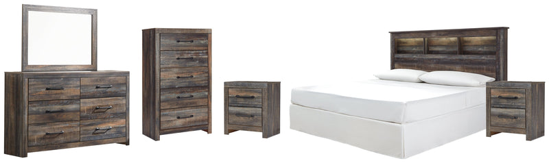Drystan King/California King Bookcase Headboard Bed with Mirrored Dresser, Chest and 2 Nightstands in Multi from Ashley - DMV Furniture