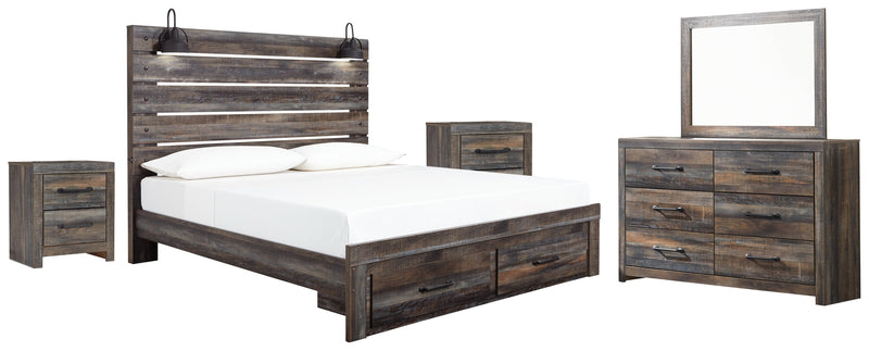 Drystan King Panel Bed with Storage with Mirrored Dresser and 2 Nightstands in Multi from Ashley - DMV Furniture