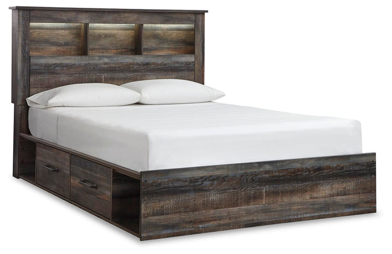 Drystan Queen Bookcase Bed with 2 Storage Drawers, Dresser, Mirror, Chest and 2 Nightstands in Multi - PKG003215