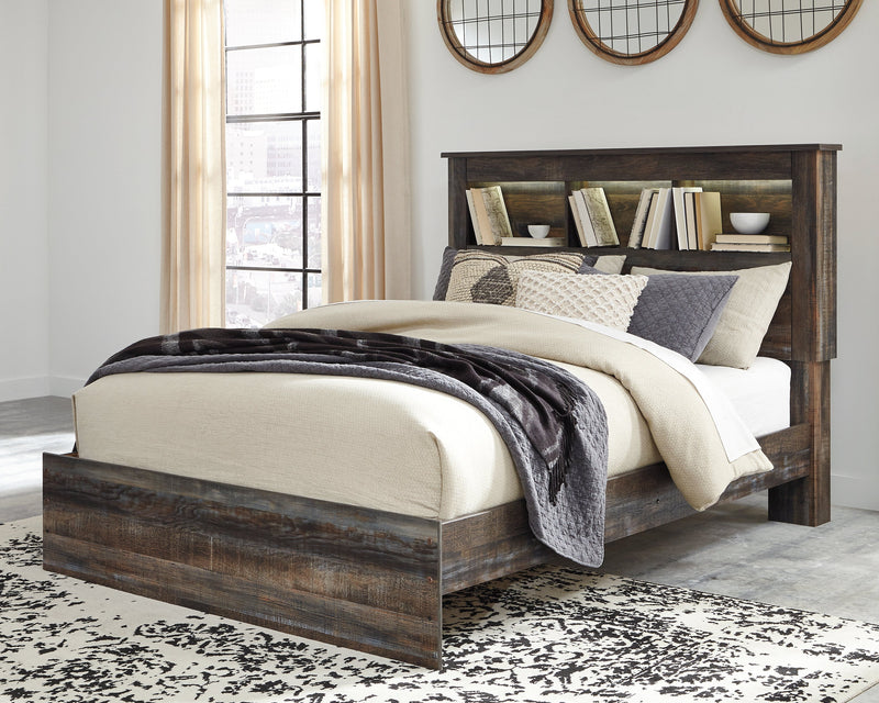 Drystan Queen Bookcase Bed with Mirrored Dresser and 2 Nightstands in Multi - PKG003206