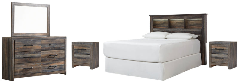 Drystan Queen/Full Bookcase Headboard Bed with Mirrored Dresser and 2 Nightstands in Multi from Ashley - DMV Furniture