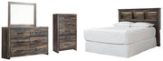 Drystan Queen/Full Bookcase Headboard Bed with Mirrored Dresser and Chest in Multi - PKG003137