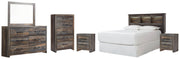 Drystan Queen/Full Bookcase Headboard Bed with Mirrored Dresser, Chest and 2 Nightstands in Multi from Ashley - DMV Furniture