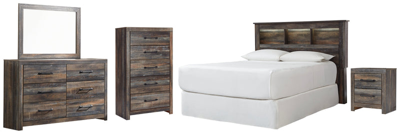 Drystan Queen/Full Bookcase Headboard Bed with Mirrored Dresser, Chest and Nightstand in Multi from Ashley - DMV Furniture